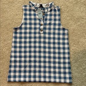 Ann Taylor Blue and White Checkered Tank Top